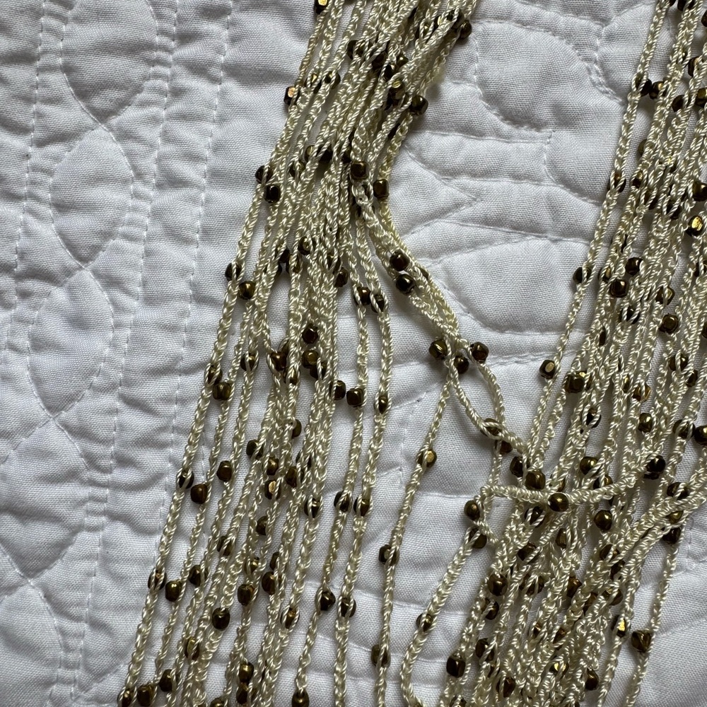 Layered Crocheted Cream Beaded Necklace - Picture 2 of 4